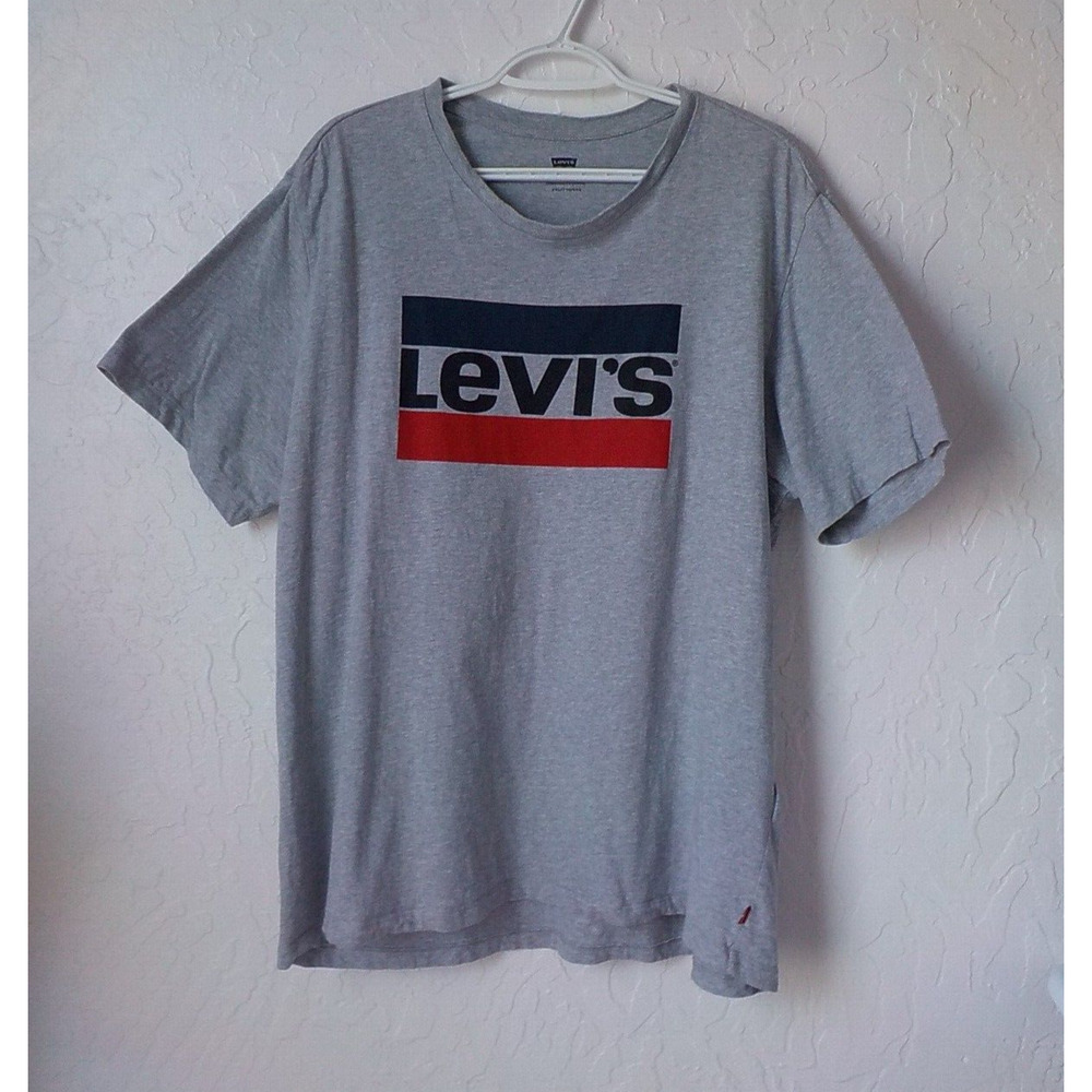 Levis Gray T-Shirt Logo Spellout Print Short Sleeves Men size 2XL